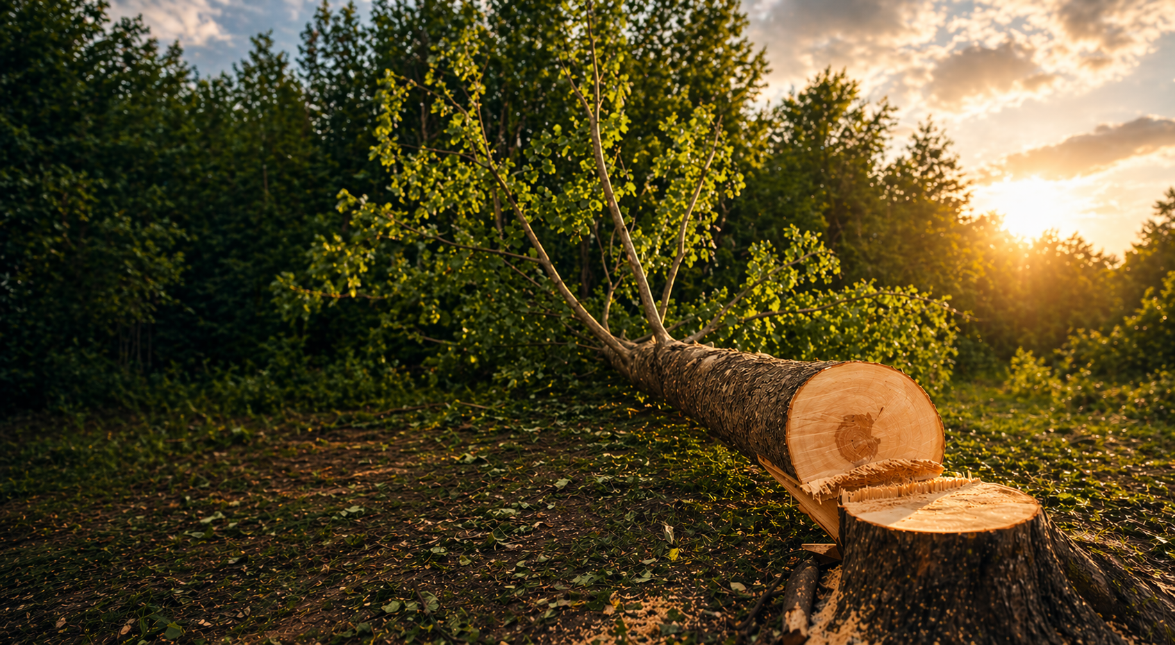 Freshly cut tree at sunset in Central Florida